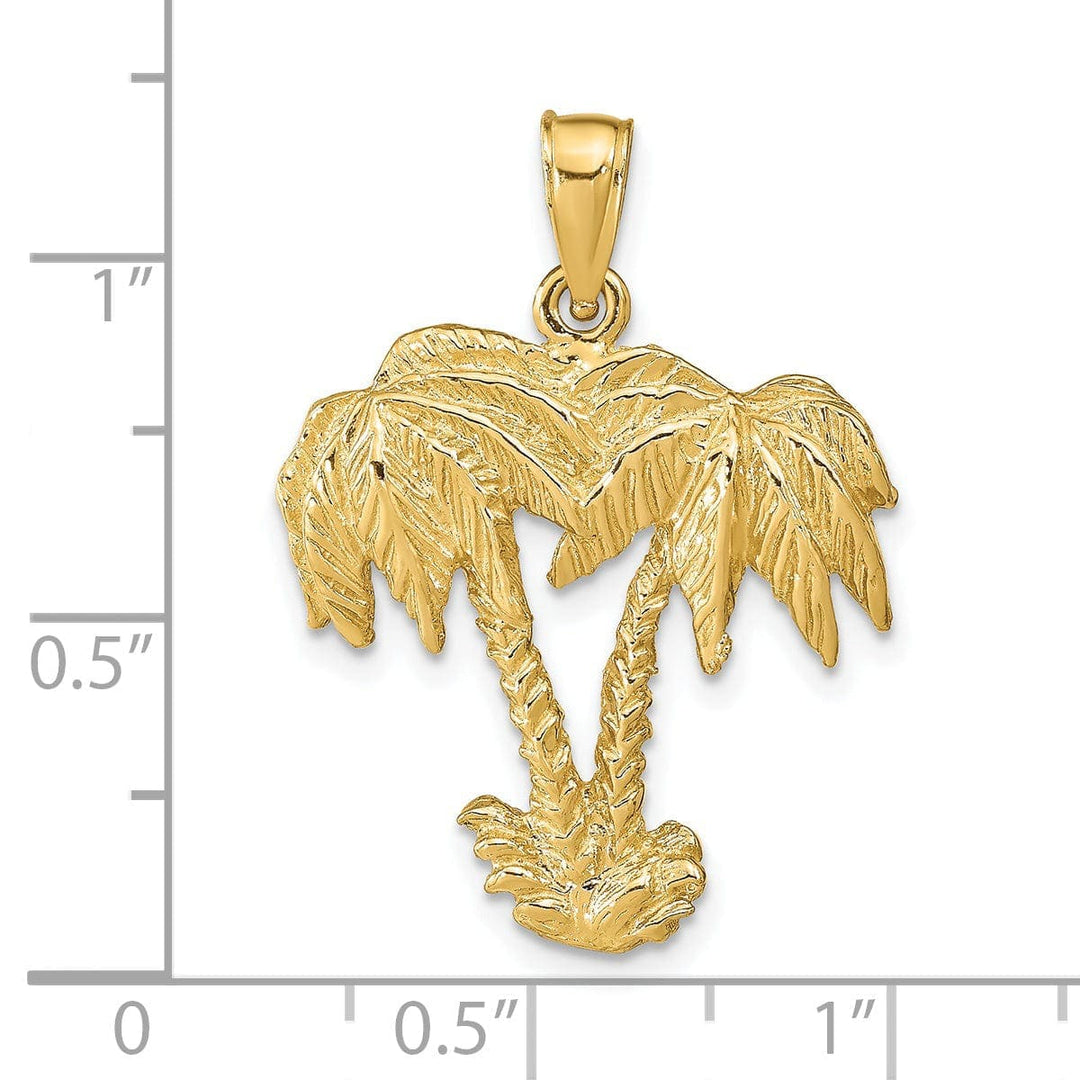 Lovely Rita's Pendants & Charms 14k Yellow Gold Solid Textured Polished Finish Open Back Double Palm Trees Charm Pendant