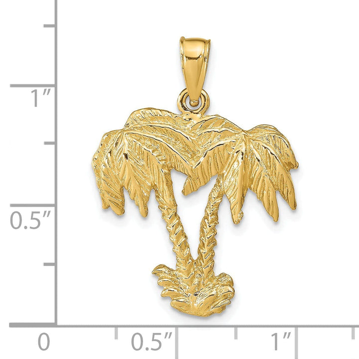 Lovely Rita's Pendants & Charms 14k Yellow Gold Solid Textured Polished Finish Open Back Double Palm Trees Charm Pendant