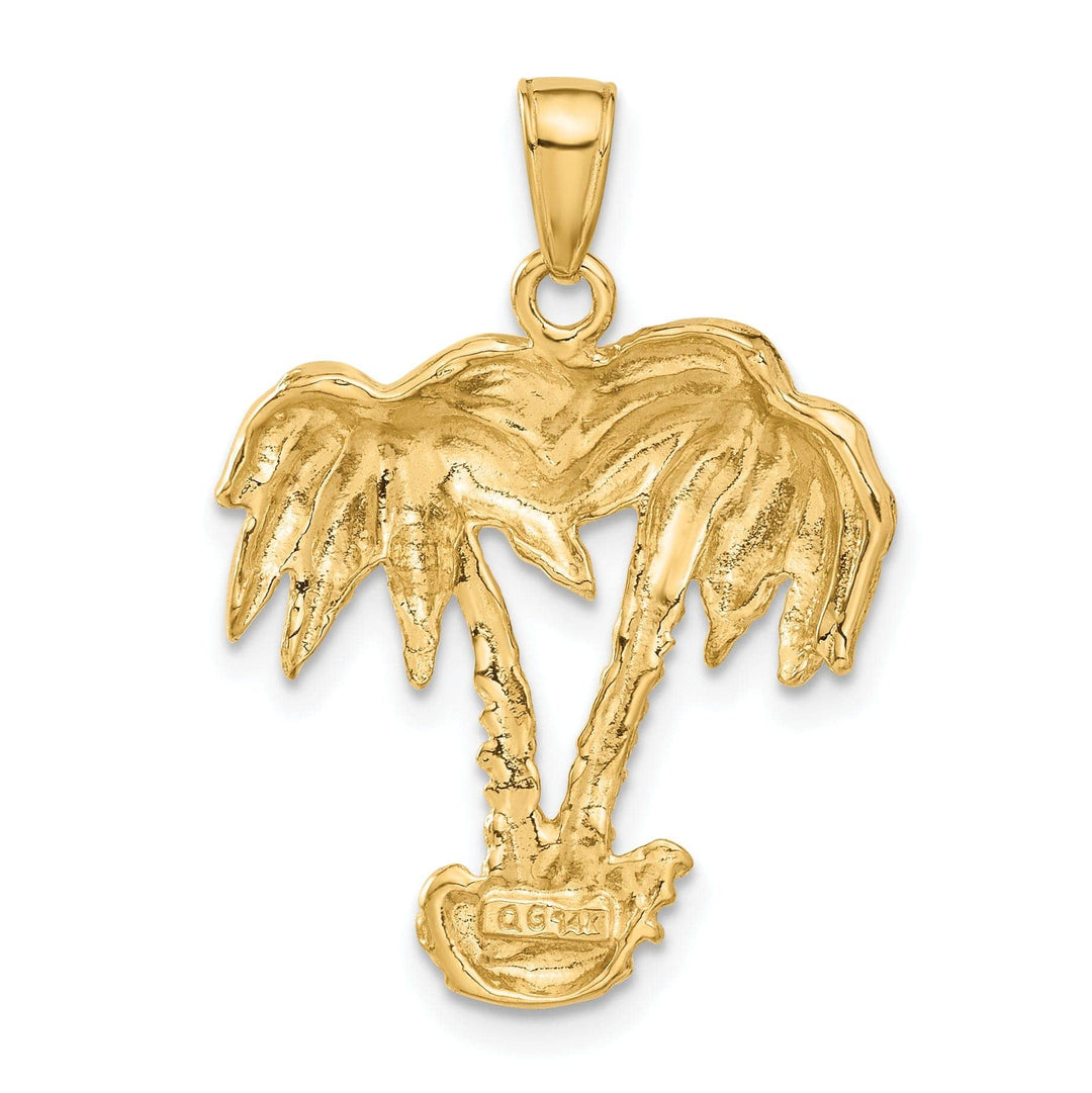 Lovely Rita's Pendants & Charms 14k Yellow Gold Solid Textured Polished Finish Open Back Double Palm Trees Charm Pendant
