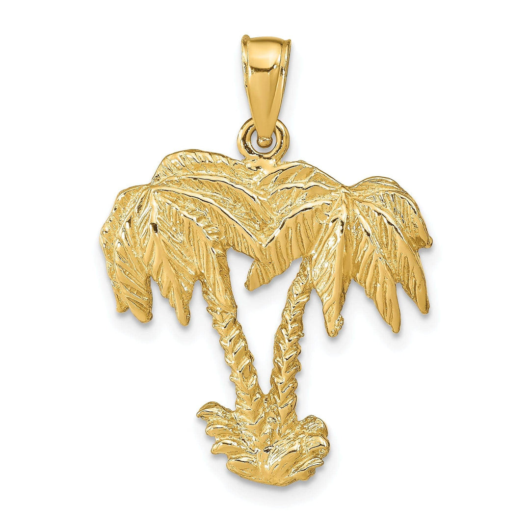 Lovely Rita's Pendants & Charms 14k Yellow Gold Solid Textured Polished Finish Open Back Double Palm Trees Charm Pendant