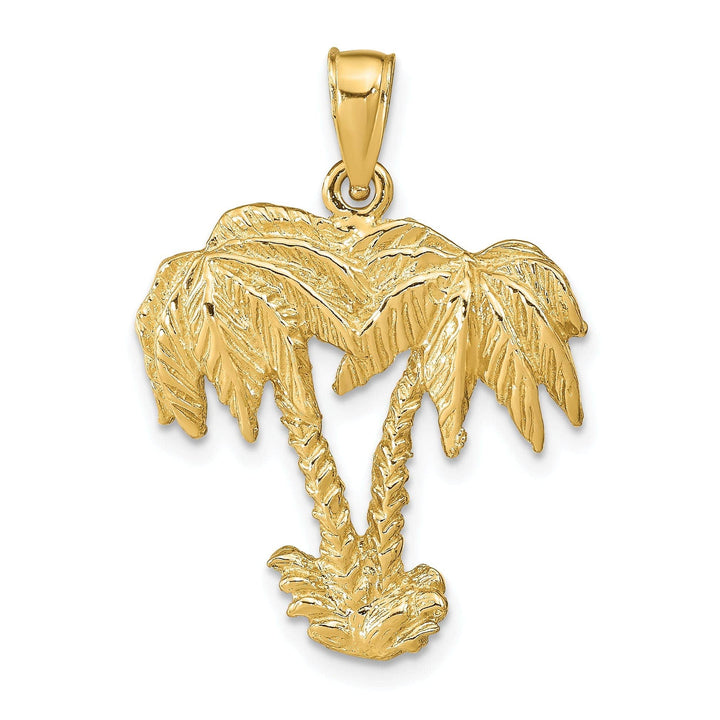 Lovely Rita's Pendants & Charms 14k Yellow Gold Solid Textured Polished Finish Open Back Double Palm Trees Charm Pendant