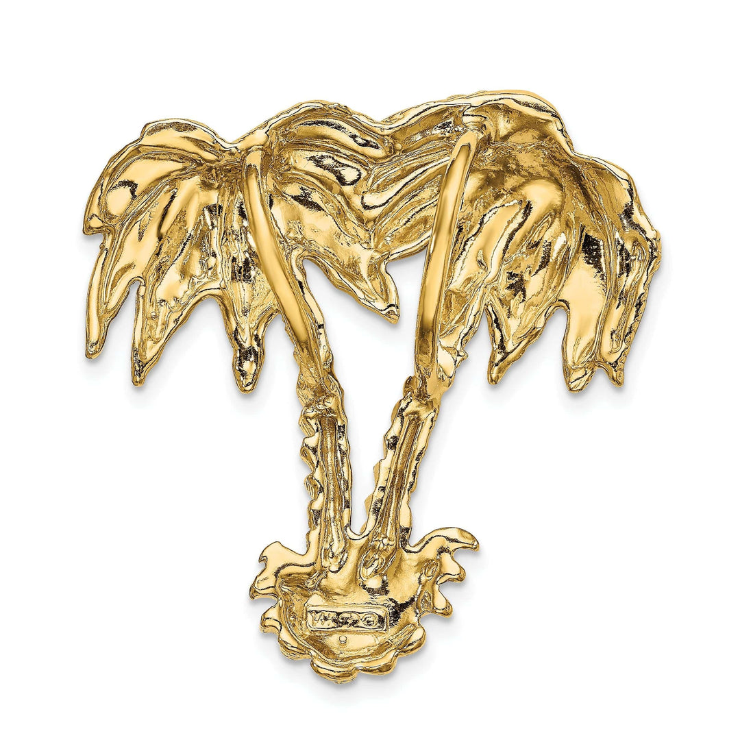 Lovely Rita's Pendants & Charms 14k Yellow Gold Solid Textured Polished Finish Open Back Double Palm Trees Slide Pendant