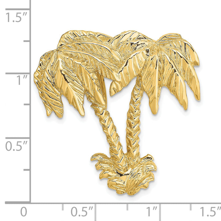 Lovely Rita's Pendants & Charms 14k Yellow Gold Solid Textured Polished Finish Open Back Double Palm Trees Slide Pendant