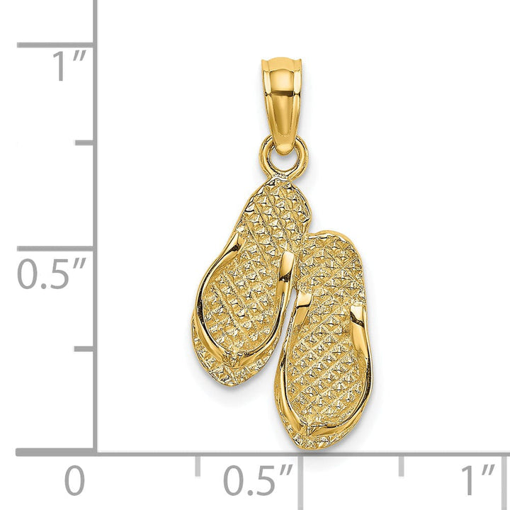 Lovely Rita's Pendants & Charms 14k Yellow Gold Solid Textured Polished Finish Reversible HAWAII Double Flip-Flop Sandles Charm Pendant