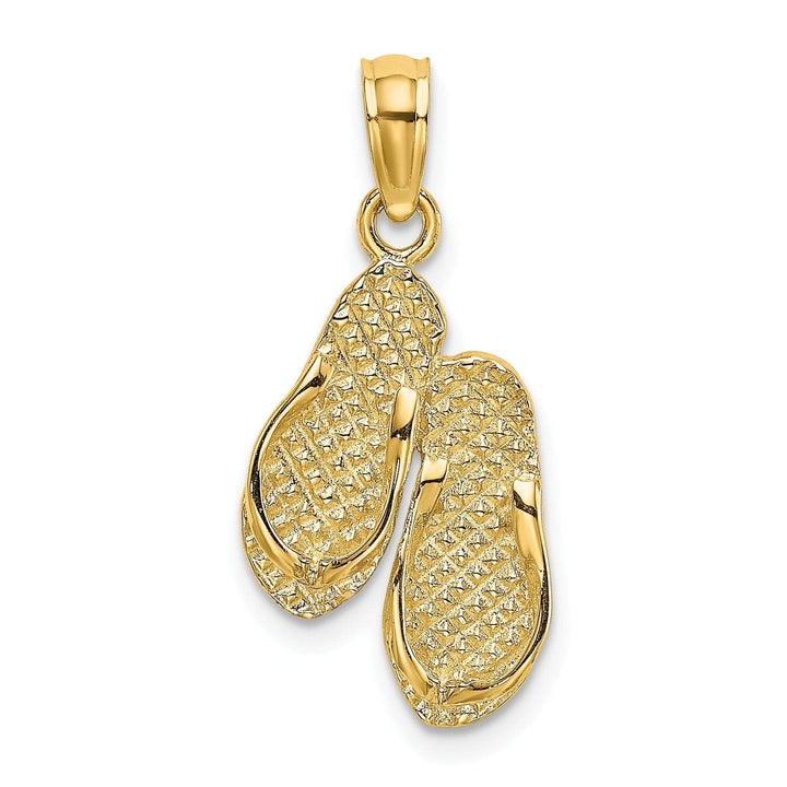 Lovely Rita's Pendants & Charms 14k Yellow Gold Solid Textured Polished Finish Reversible HAWAII Double Flip-Flop Sandles Charm Pendant