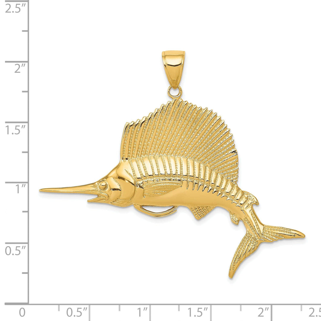 Lovely Rita's Pendants & Charms 14k Yellow Gold Solid Textured Polished Finish Sailfish Charm Pendant
