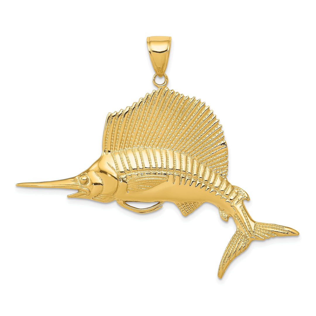Lovely Rita's Pendants & Charms 14k Yellow Gold Solid Textured Polished Finish Sailfish Charm Pendant