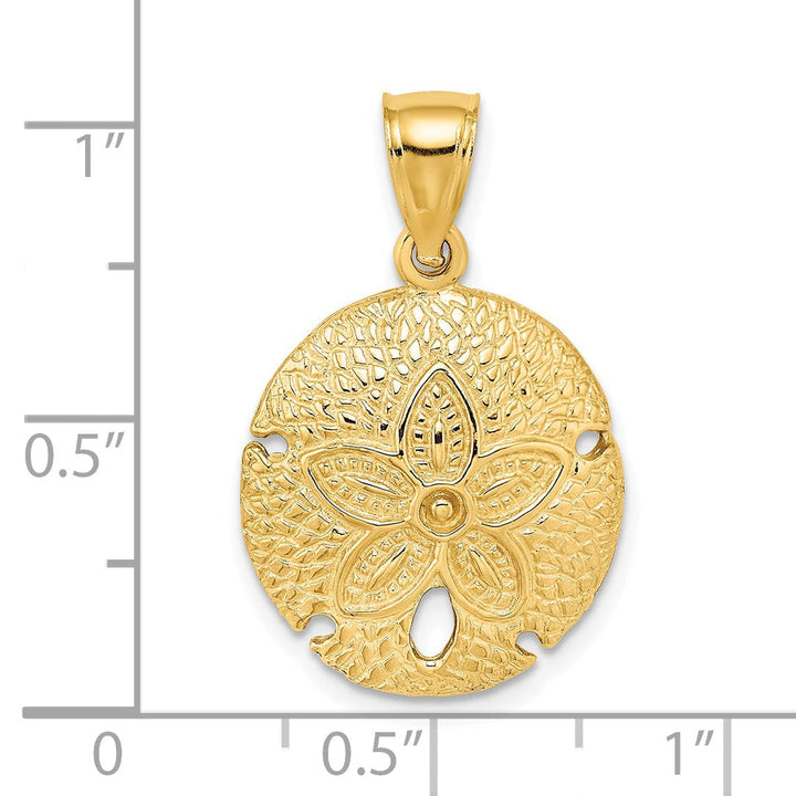 Lovely Rita's Pendants & Charms 14k Yellow Gold Solid Textured Polished Finish Sea Sand Dollar Charm Pendant