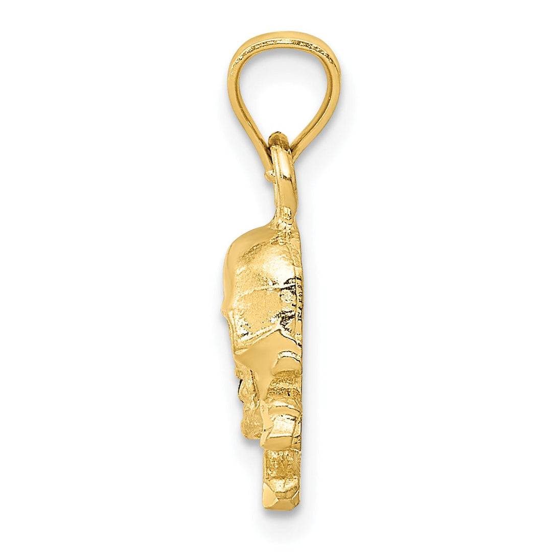 Lovely Rita's Pendants & Charms 14K Yellow Gold Solid Textured Polished Finish Skull and Cross Bones Design Charm Pendant