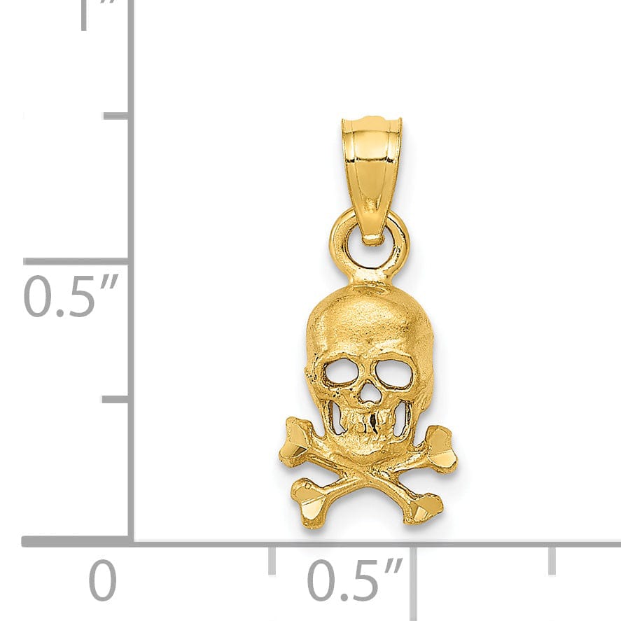 Lovely Rita's Pendants & Charms 14K Yellow Gold Solid Textured Polished Finish Skull and Cross Bones Design Charm Pendant