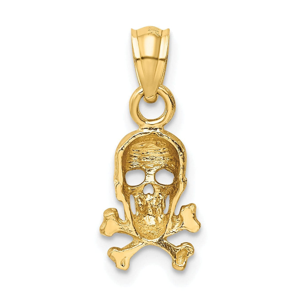 Lovely Rita's Pendants & Charms 14K Yellow Gold Solid Textured Polished Finish Skull and Cross Bones Design Charm Pendant