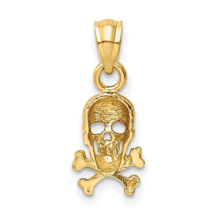 Lovely Rita's Pendants & Charms 14K Yellow Gold Solid Textured Polished Finish Skull and Cross Bones Design Charm Pendant
