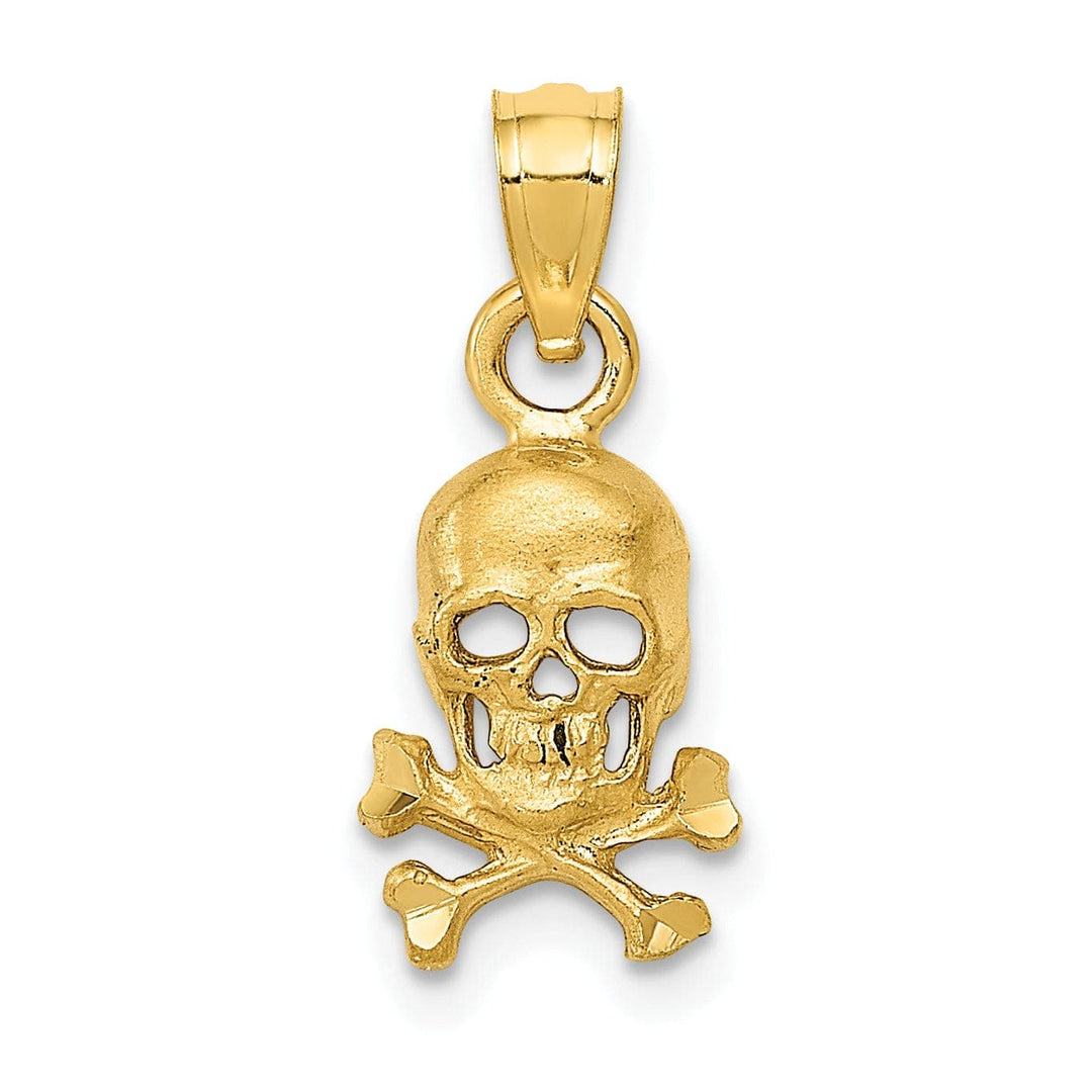 Lovely Rita's Pendants & Charms 14K Yellow Gold Solid Textured Polished Finish Skull and Cross Bones Design Charm Pendant
