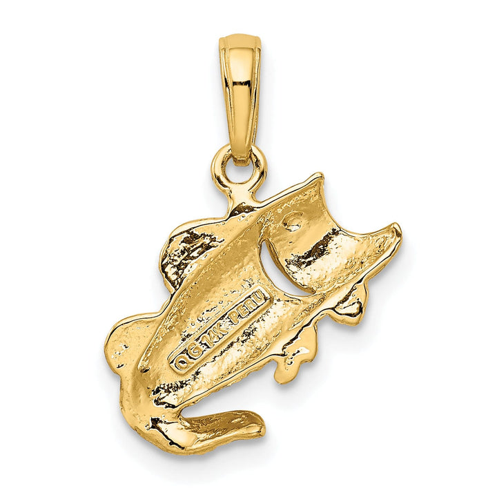 Lovely Rita's Pendants & Charms 14k Yellow Gold Solid Textured Polished Finish Small Size Open Mouthed Bass Fish Charm Pendant