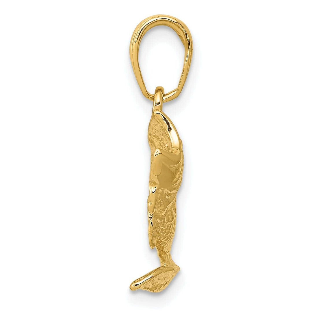Lovely Rita's Pendants & Charms 14k Yellow Gold Solid Textured Polished Finish Small Size Open Mouthed Bass Fish Charm Pendant