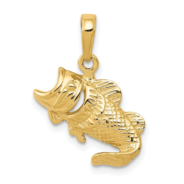 Lovely Rita's Pendants & Charms 14k Yellow Gold Solid Textured Polished Finish Small Size Open Mouthed Bass Fish Charm Pendant
