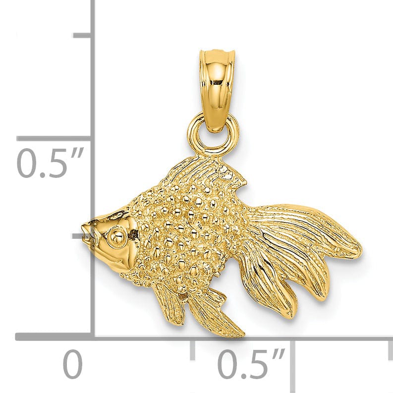 Lovely Rita's Pendants & Charms 14K Yellow Gold Solid Textured Polished Finish Striped Fish 2-Dimensional Design Charm Pendant