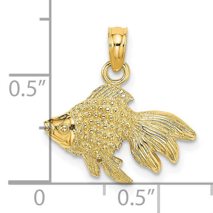 Lovely Rita's Pendants & Charms 14K Yellow Gold Solid Textured Polished Finish Striped Fish 2-Dimensional Design Charm Pendant
