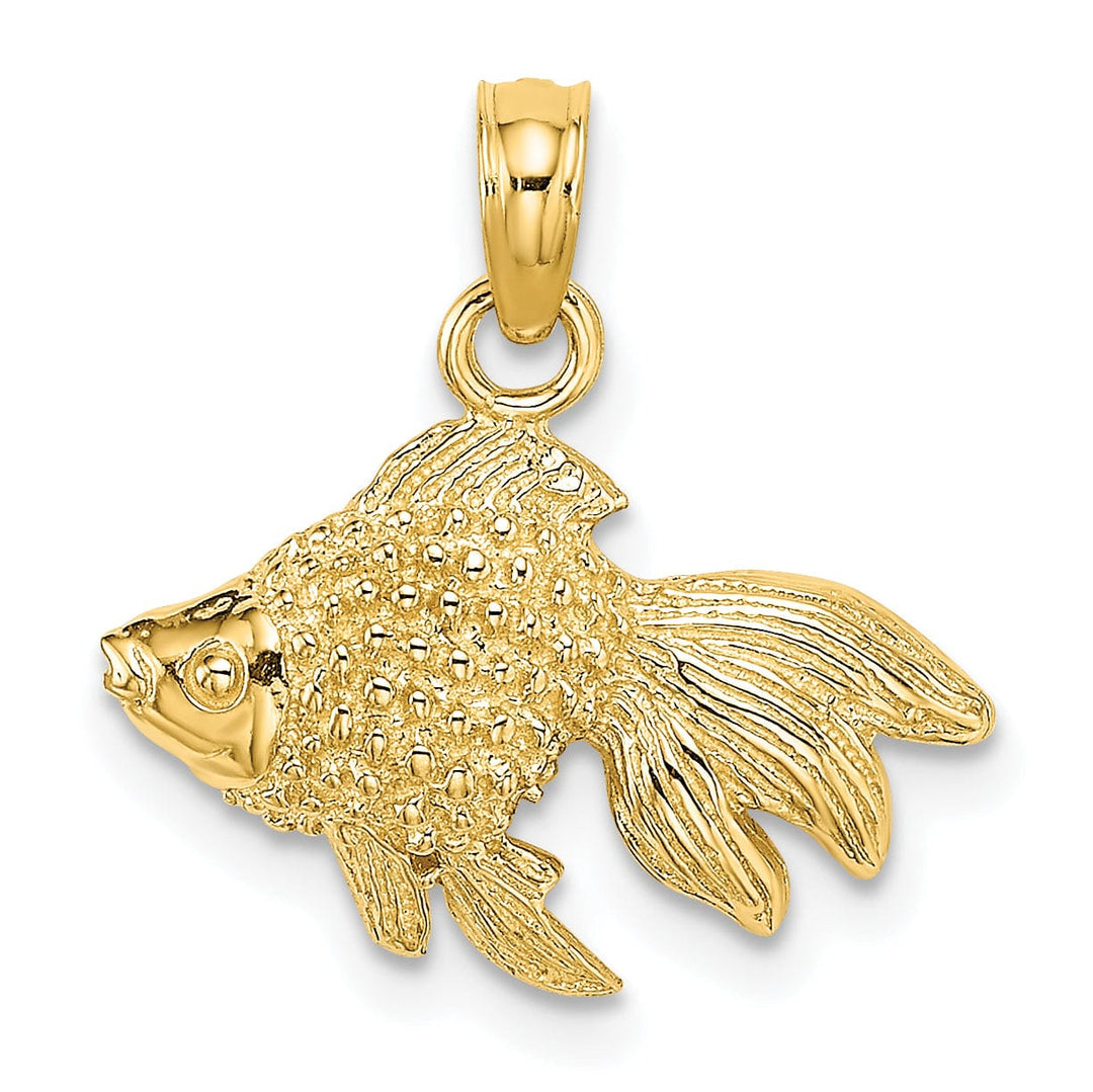 Lovely Rita's Pendants & Charms 14K Yellow Gold Solid Textured Polished Finish Striped Fish 2-Dimensional Design Charm Pendant