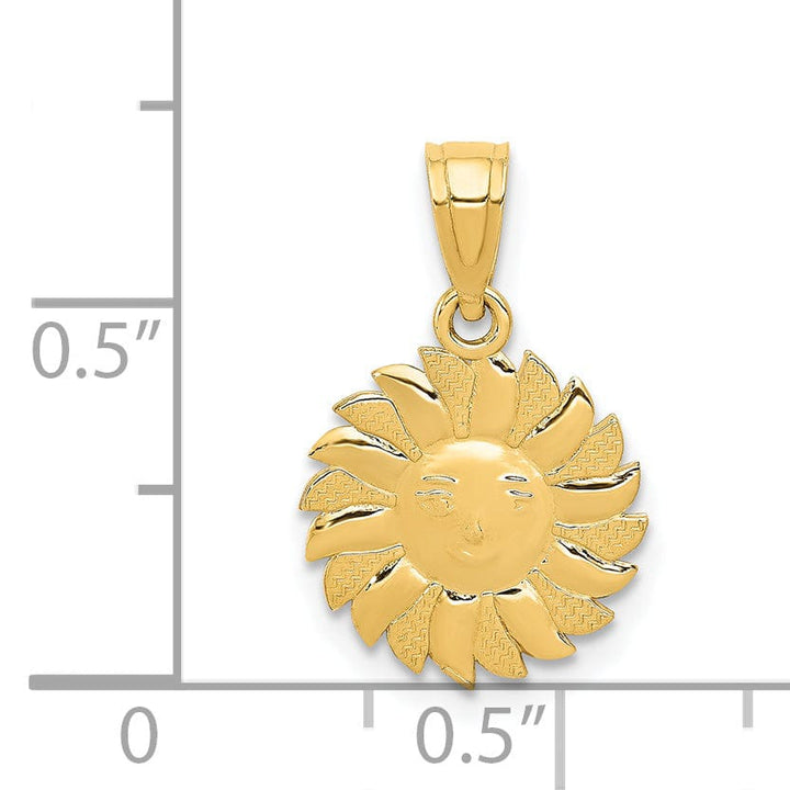 Lovely Rita's Pendants & Charms 14k Yellow Gold Solid Textured Polished Finish Sun with Face Design Charm Pendant