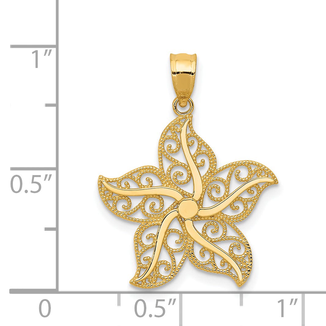 Lovely Rita's Pendants & Charms 14k Yellow Gold Solid Textured Polished Finish With Filigree Design Starfish Charm Pendant