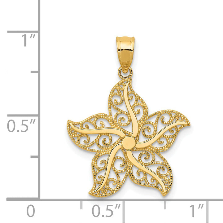 Lovely Rita's Pendants & Charms 14k Yellow Gold Solid Textured Polished Finish With Filigree Design Starfish Charm Pendant