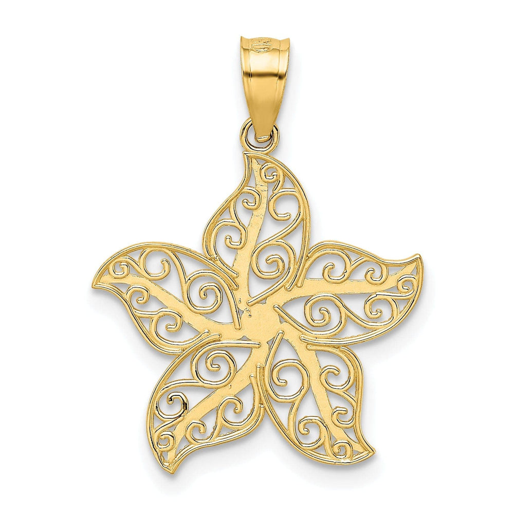 Lovely Rita's Pendants & Charms 14k Yellow Gold Solid Textured Polished Finish With Filigree Design Starfish Charm Pendant