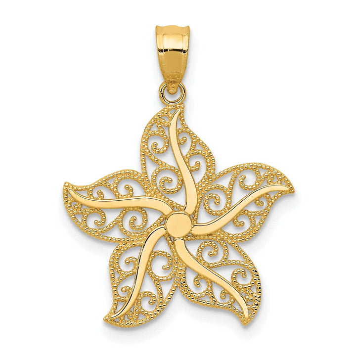 Lovely Rita's Pendants & Charms 14k Yellow Gold Solid Textured Polished Finish With Filigree Design Starfish Charm Pendant