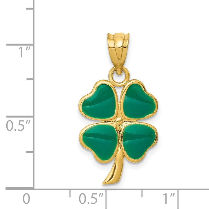 Lovely Rita's Pendants & Charms 14k Yellow Gold Solid Textured Polished Green Enameled Finish 4-leaf Clover Charm Pendant