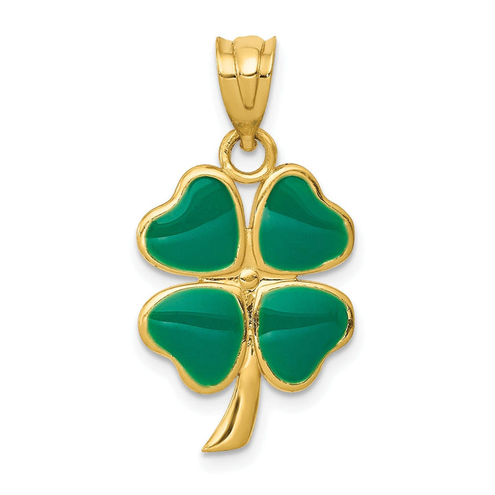 Lovely Rita's Pendants & Charms 14k Yellow Gold Solid Textured Polished Green Enameled Finish 4-leaf Clover Charm Pendant