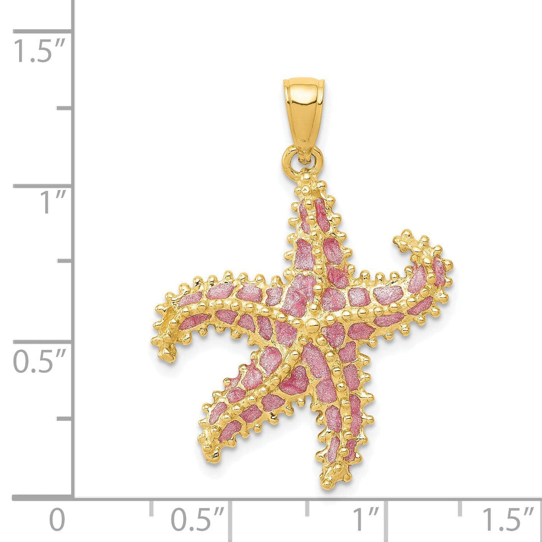 Lovely Rita's Pendants & Charms 14K Yellow Gold Solid Textured Polished Pink Enameled Finish Starfish Charm Pendant
