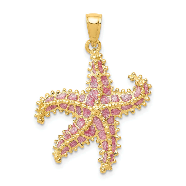 Lovely Rita's Pendants & Charms 14K Yellow Gold Solid Textured Polished Pink Enameled Finish Starfish Charm Pendant