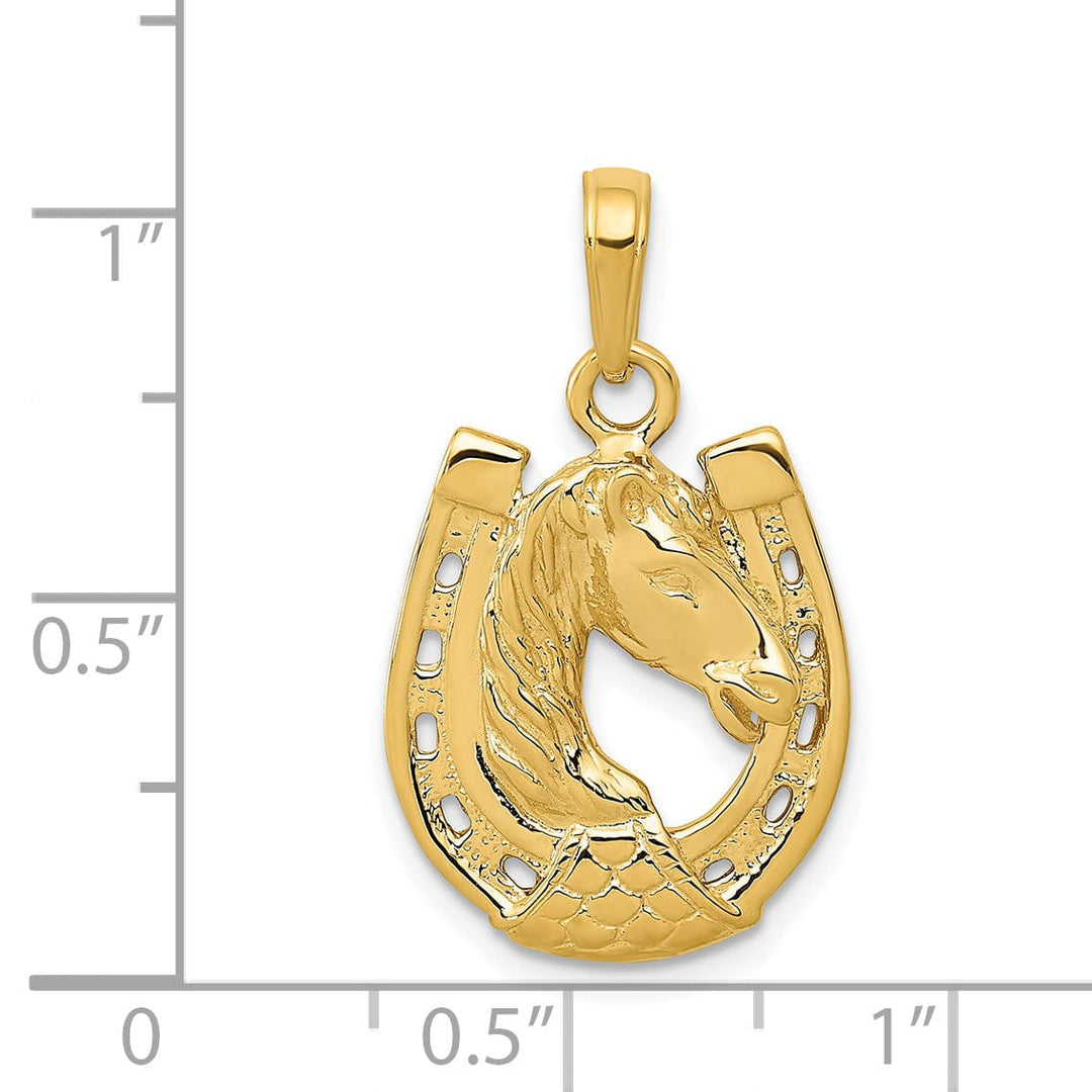 Lovely Rita's Pendants & Charms 14k Yellow Gold Solid Textured Polished Polished Finish Horse Head in Horseshoe Design Charm Pendant