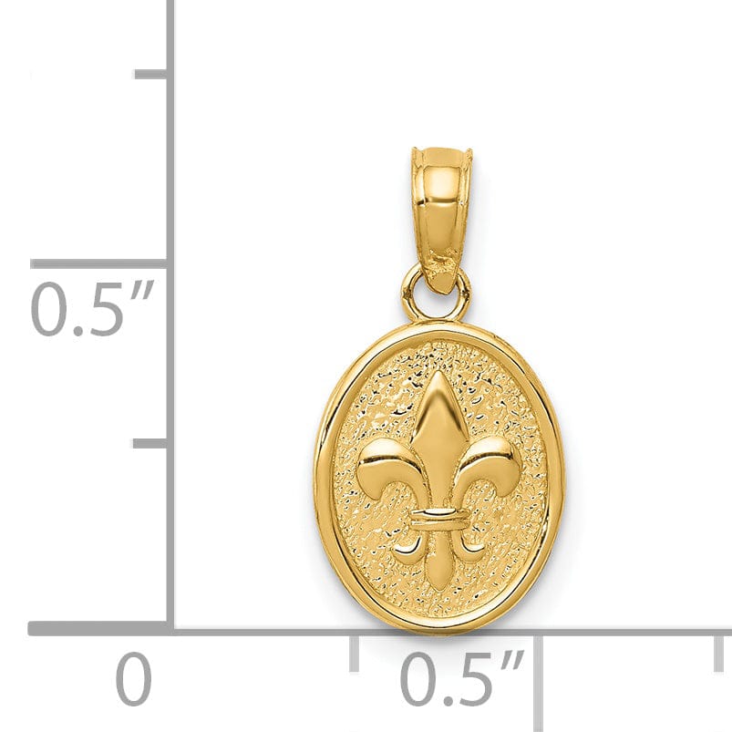 Lovely Rita's Pendants & Charms 14k Yellow Gold Solid Textured Polished Small Fleur De Lis in Oval Shape Design Charm Pendant