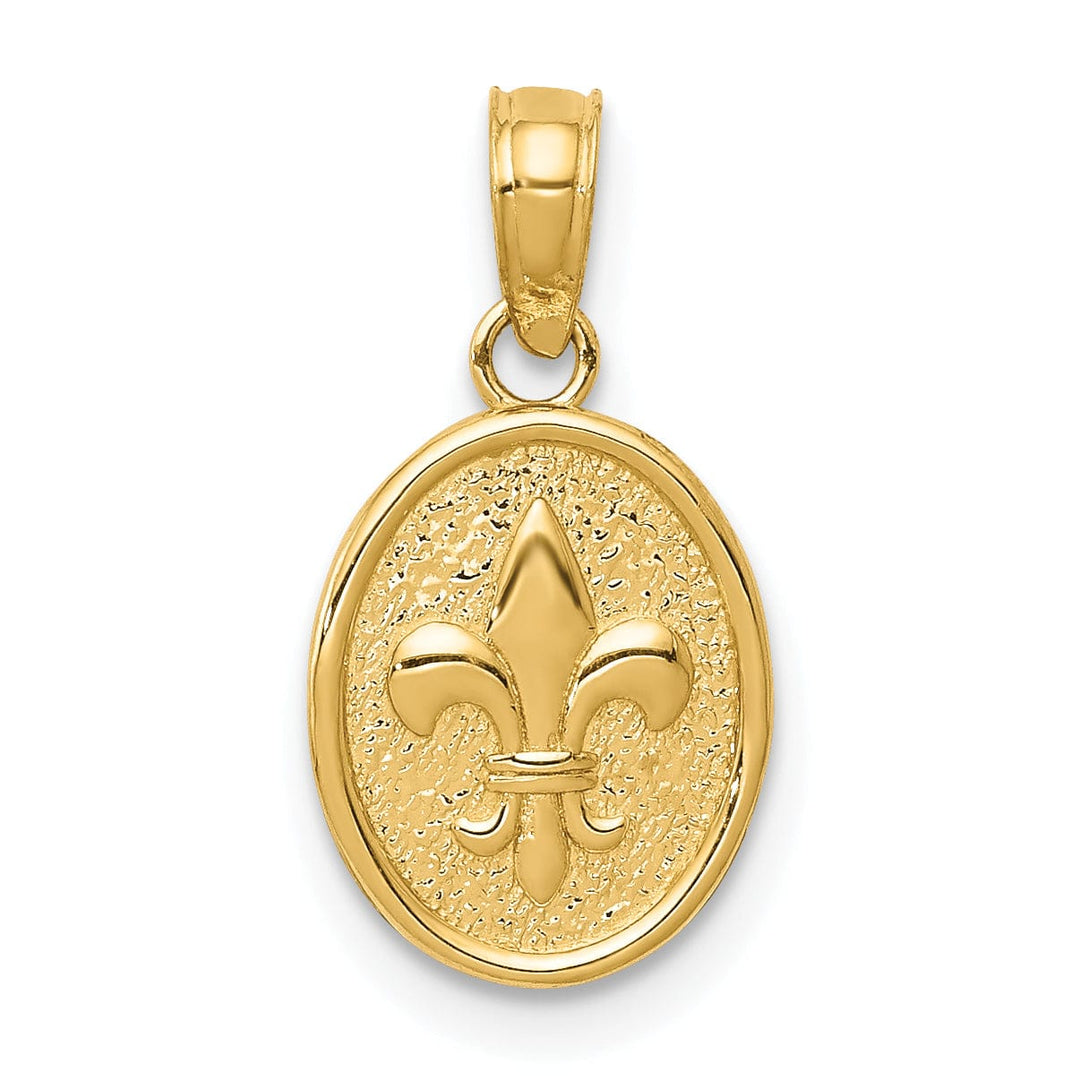 Lovely Rita's Pendants & Charms 14k Yellow Gold Solid Textured Polished Small Fleur De Lis in Oval Shape Design Charm Pendant