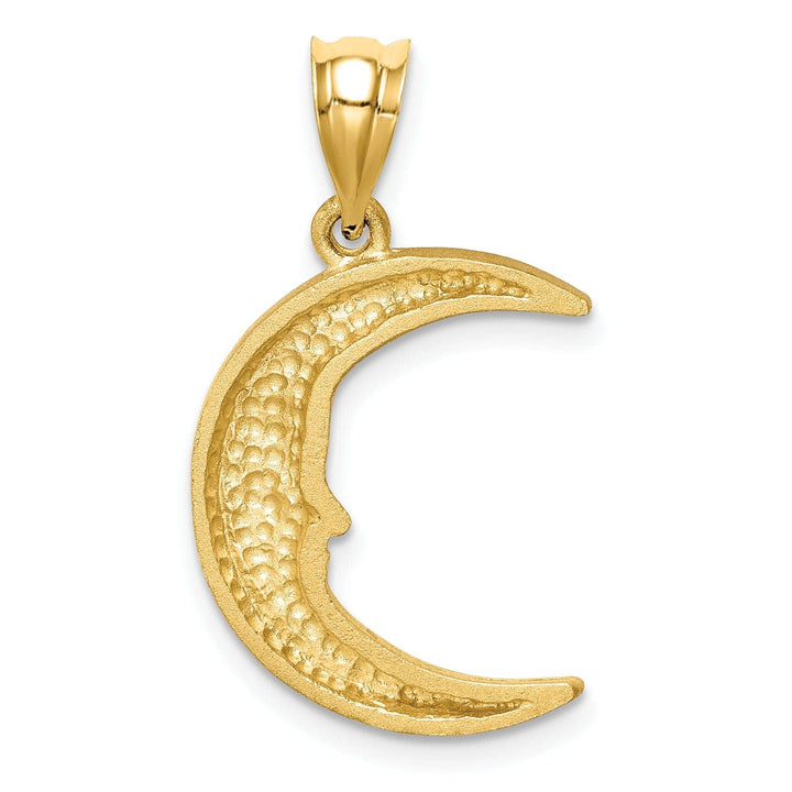 Lovely Rita's Pendants & Charms 14k Yellow Gold Solid Textured Satin Diamond Cut Polished Finish Moon with Face Design Charm Pendant