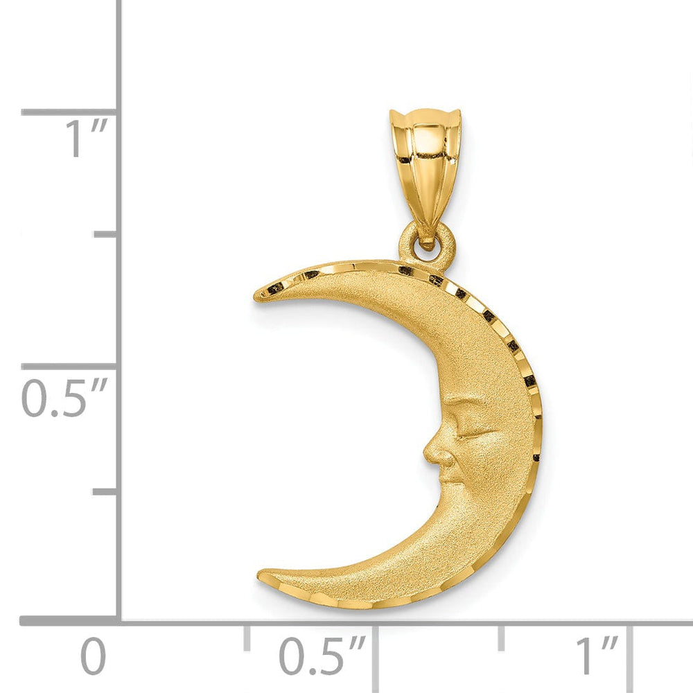 Lovely Rita's Pendants & Charms 14k Yellow Gold Solid Textured Satin Diamond Cut Polished Finish Moon with Face Design Charm Pendant