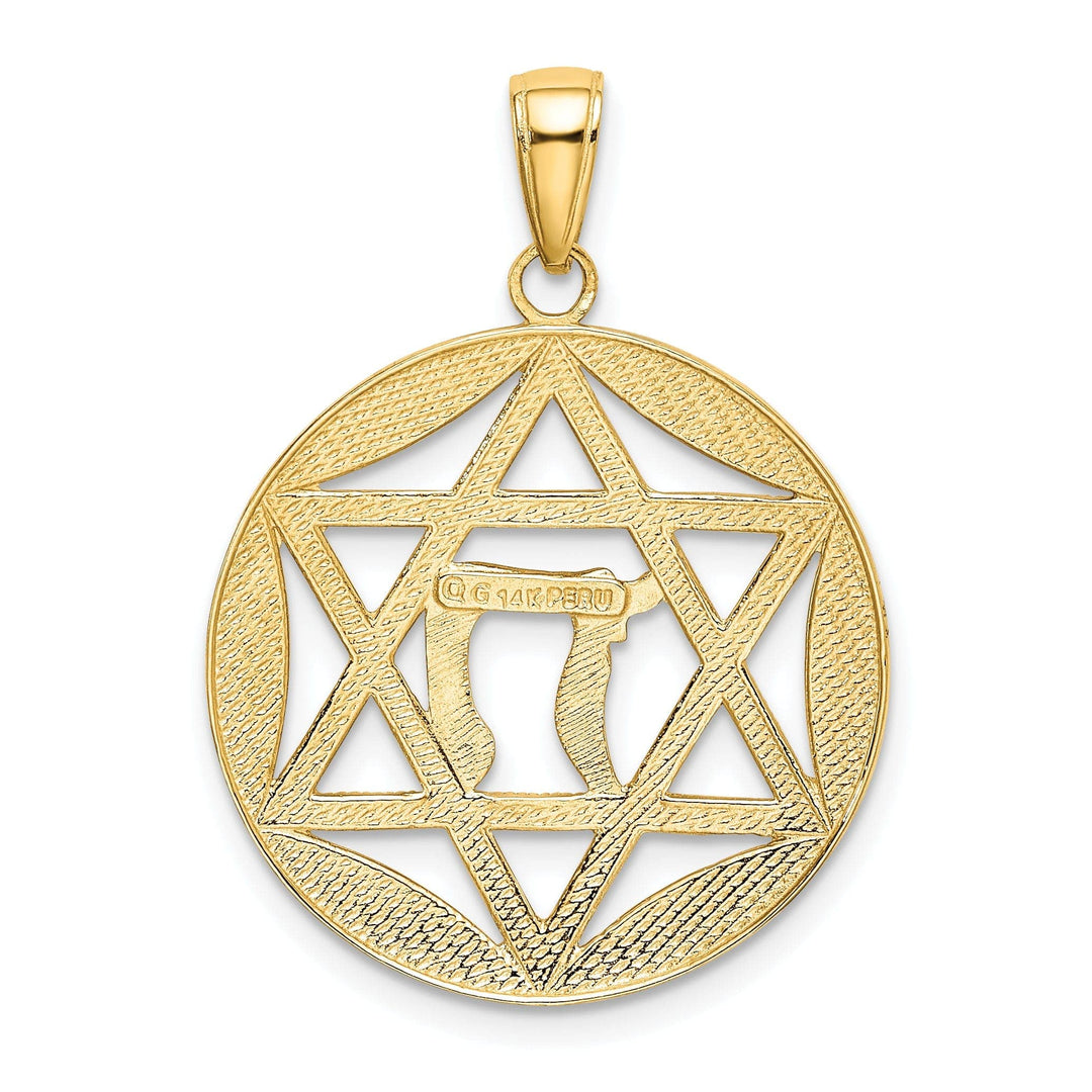 Lovely Rita's Pendants & Charms 14K Yellow Gold Star of David with Chai Design Round Shape Pendant