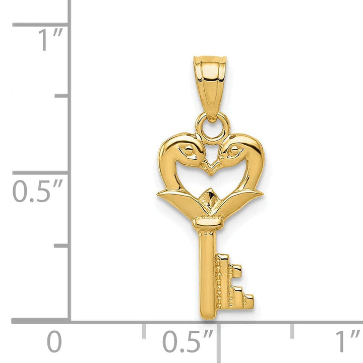 Lovely Rita's Pendants & Charms 14K Yellow Gold Swans Heart Key Design Charm Pendant