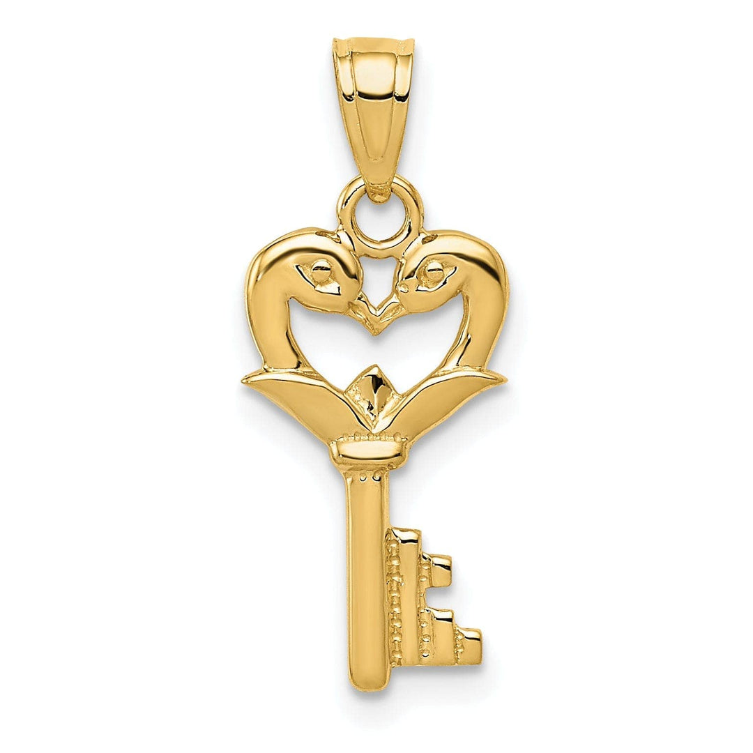 Lovely Rita's Pendants & Charms 14K Yellow Gold Swans Heart Key Design Charm Pendant
