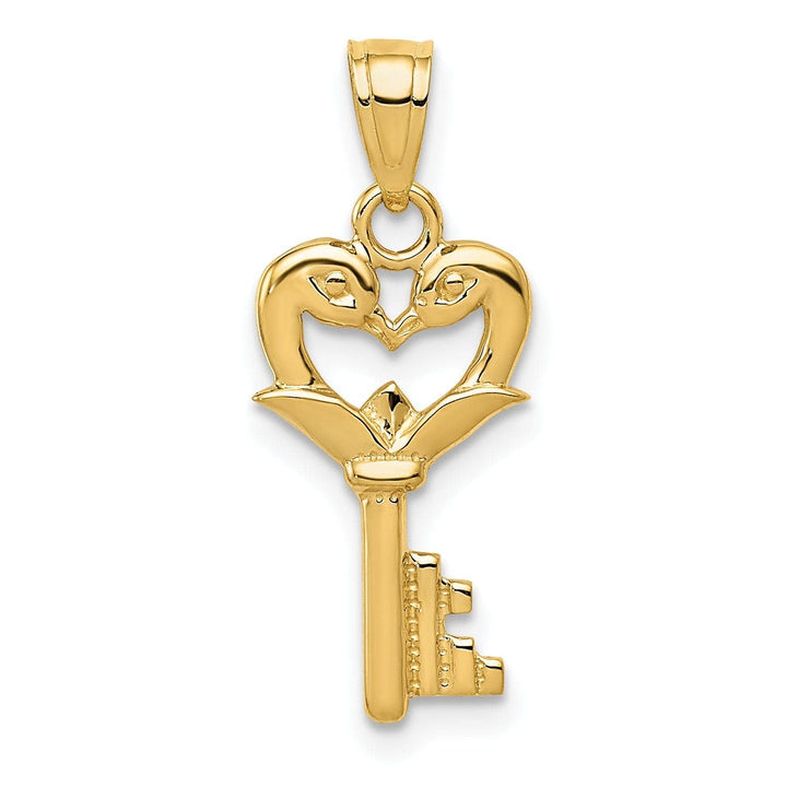 Lovely Rita's Pendants & Charms 14K Yellow Gold Swans Heart Key Design Charm Pendant