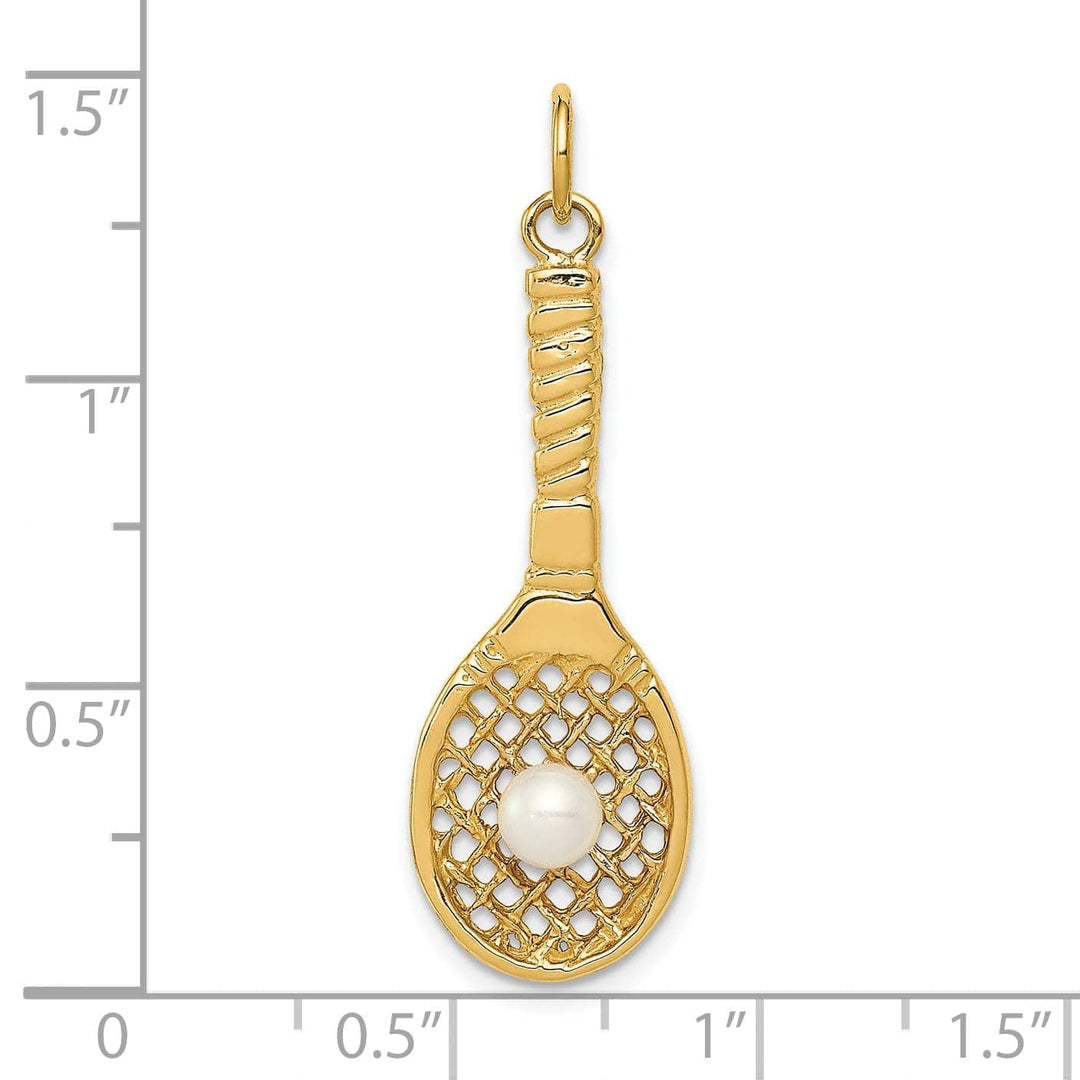Lovely Rita's Pendants & Charms 14k Yellow Gold Tennis Racquet Pearl Pendant