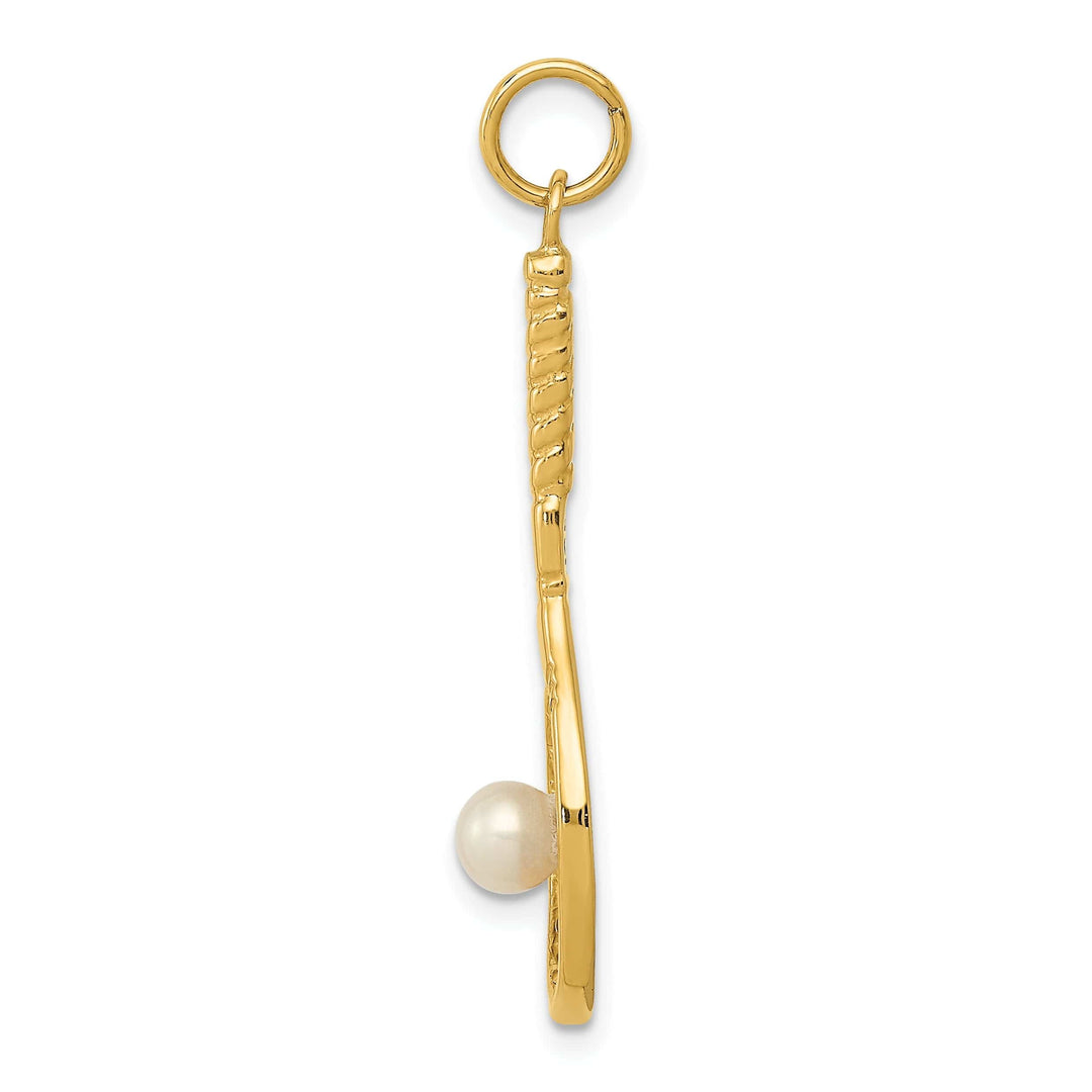 Lovely Rita's Pendants & Charms 14k Yellow Gold Tennis Racquet Pearl Pendant