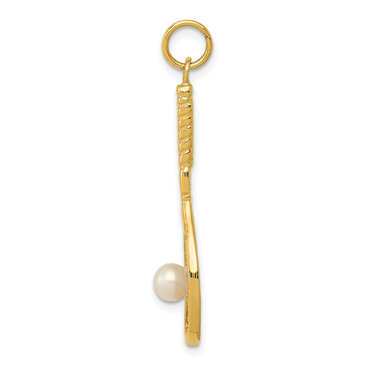 Lovely Rita's Pendants & Charms 14k Yellow Gold Tennis Racquet Pearl Pendant