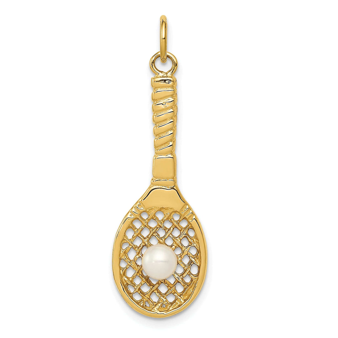 Lovely Rita's Pendants & Charms 14k Yellow Gold Tennis Racquet Pearl Pendant