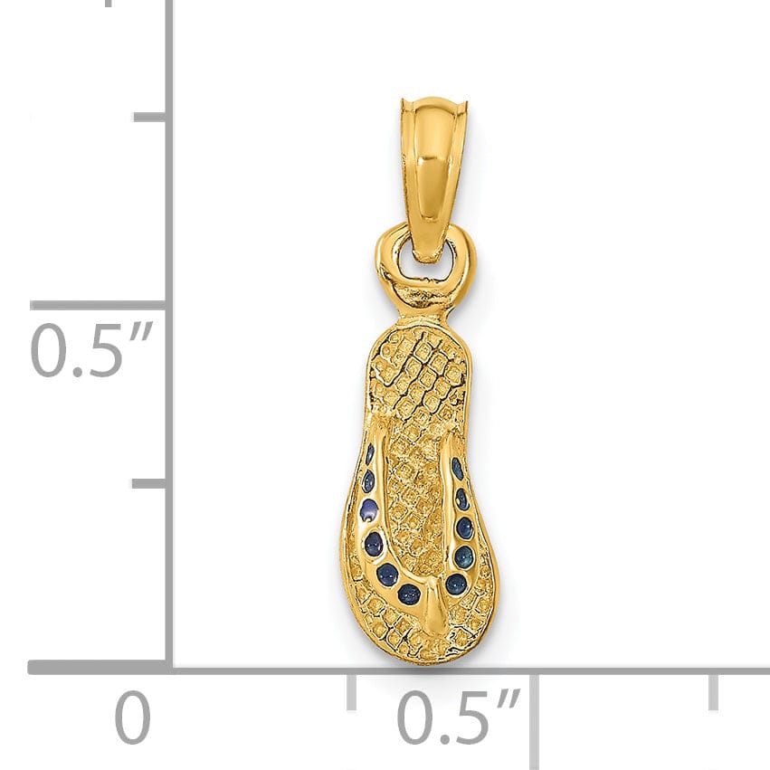 Lovely Rita's Pendants & Charms 14k Yellow Gold Testure Polished Finish 3-Dimensional Polished Texture Blue Enamel Finish Single Flip-Flop Sandle Charm Pendant