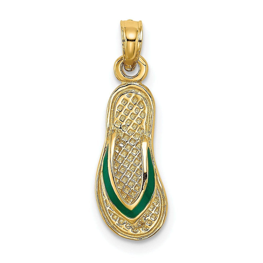 Lovely Rita's Pendants & Charms 14k Yellow Gold Testure Polished Finish 3-Dimensional Polished Texture Green Enamel Finish Single Flip-Flop Sandle Charm Pendant