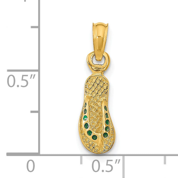 Lovely Rita's Pendants & Charms 14k Yellow Gold Testure Polished Finish 3-Dimensional Polished Texture Green Enamel Finish Single Flip-Flop Sandle Charm Pendant