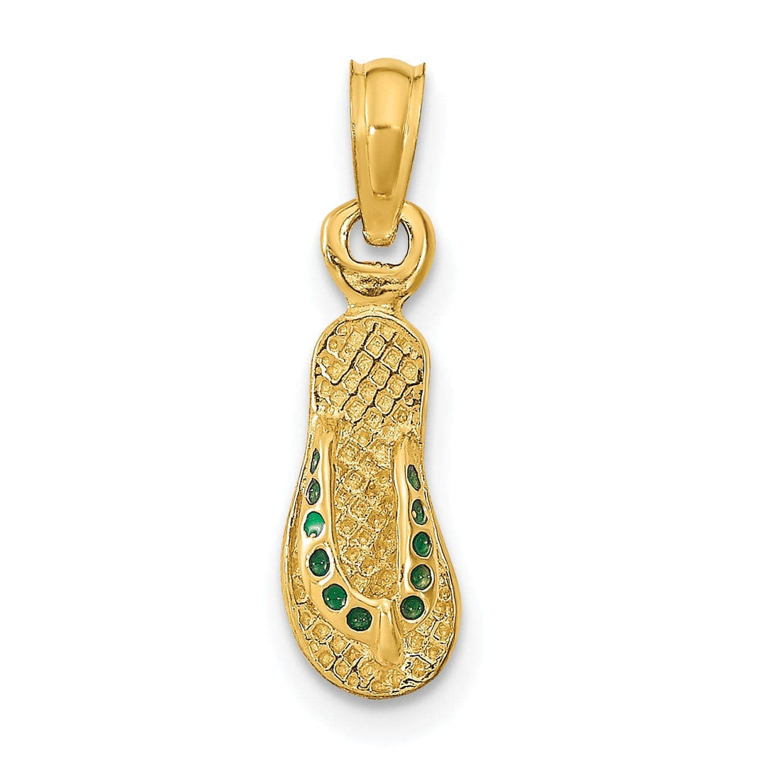 Lovely Rita's Pendants & Charms 14k Yellow Gold Testure Polished Finish 3-Dimensional Polished Texture Green Enamel Finish Single Flip-Flop Sandle Charm Pendant