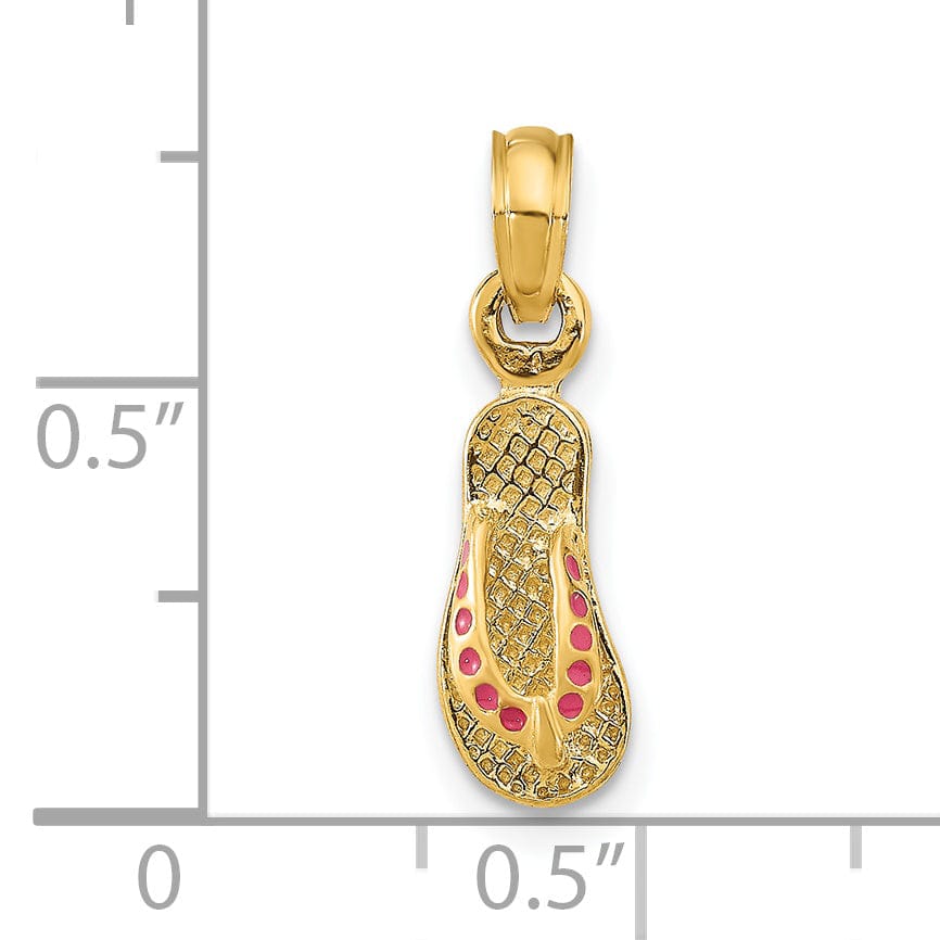 Lovely Rita's Pendants & Charms 14k Yellow Gold Testure Polished Finish 3-Dimensional Polished Texture Pink Enamel Finish Single Flip Flop Sandle Charm Pendant